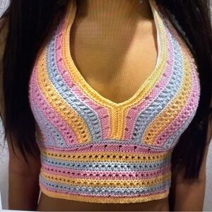 Hollister multicolor Crochet Halter Top